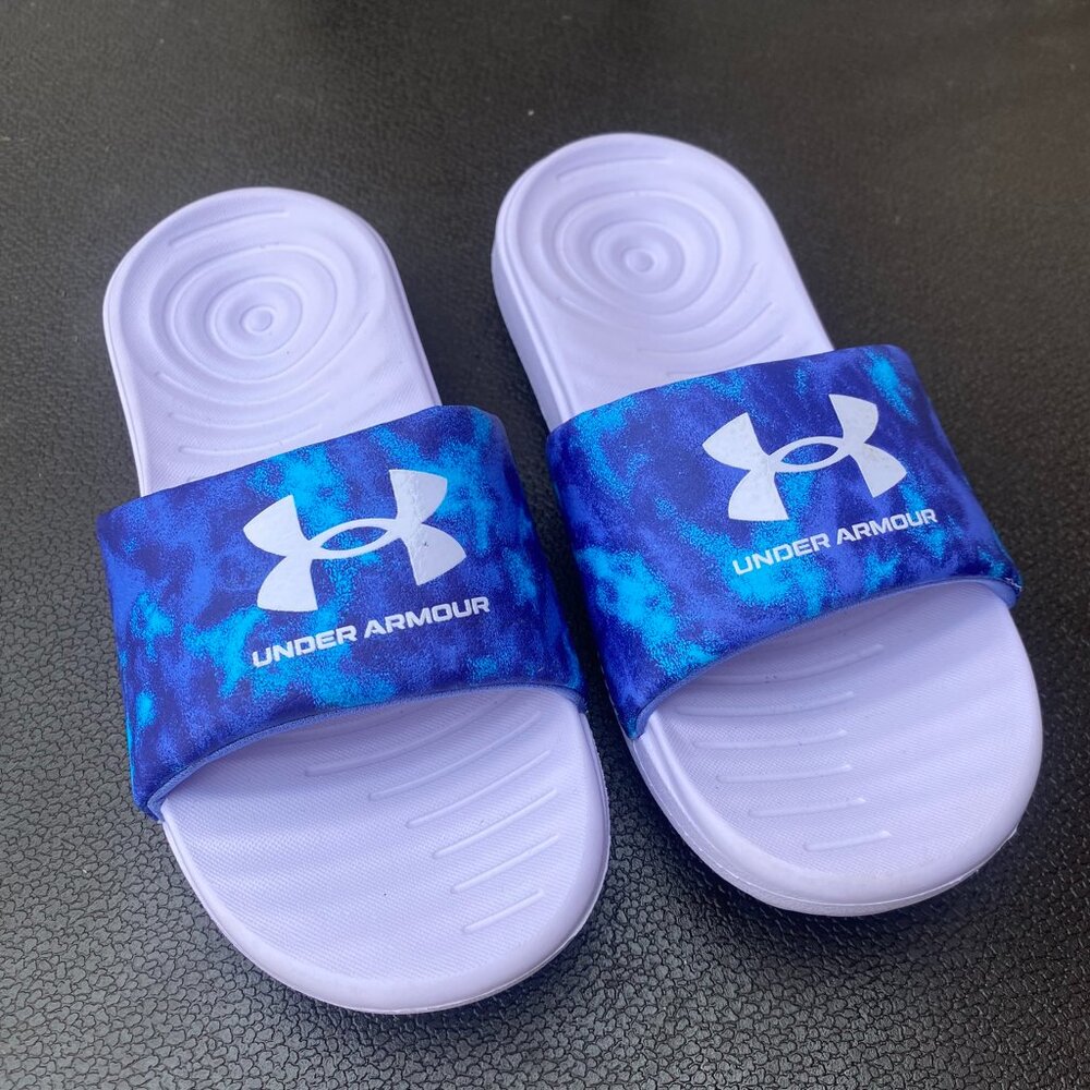 Under Armour Kids Tie-Dye Slides - Blue/White - Size 4